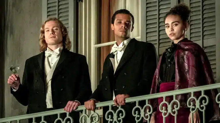 Sam Reid, Jacob Anderson and Bailey Bass in AMC's INTERVIEW WITH THE VAMPIRE.