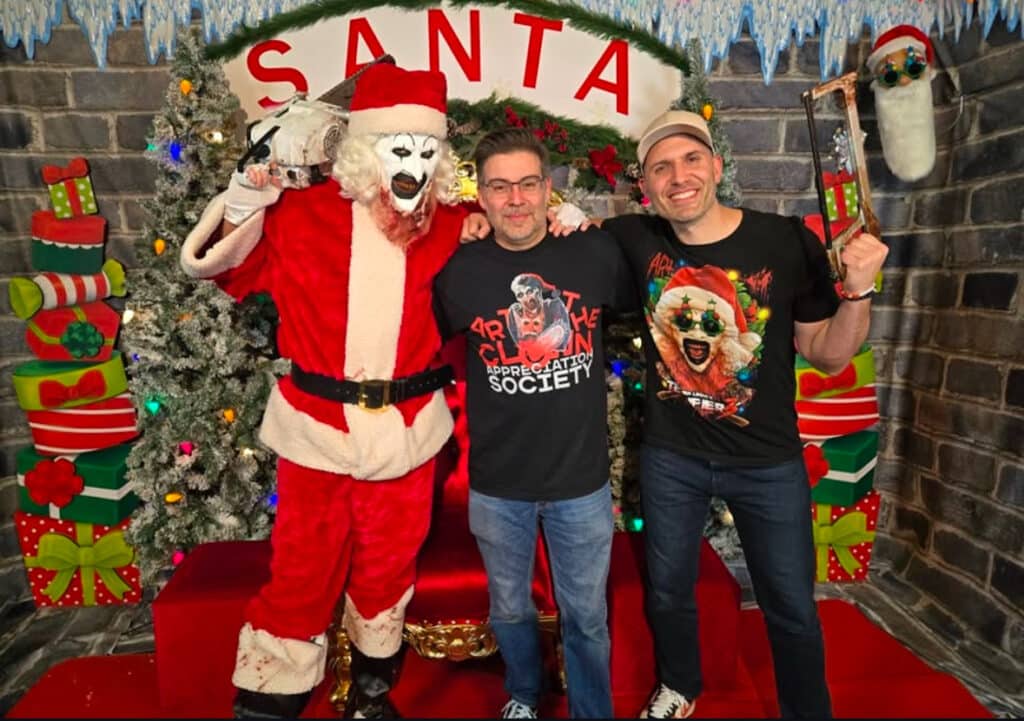 Damien Leone, David Howard Thornton, and the owner of ScarePros, Chris Sembrot. 