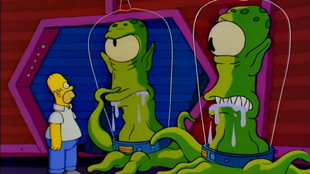 A frame from The Simpsons' Halloween Special "Hungry Are the Damned"