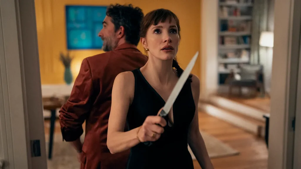 Jay Duplass and Jessica Chastain in OTHER MOMMY. (Credit: Universal Pictures)