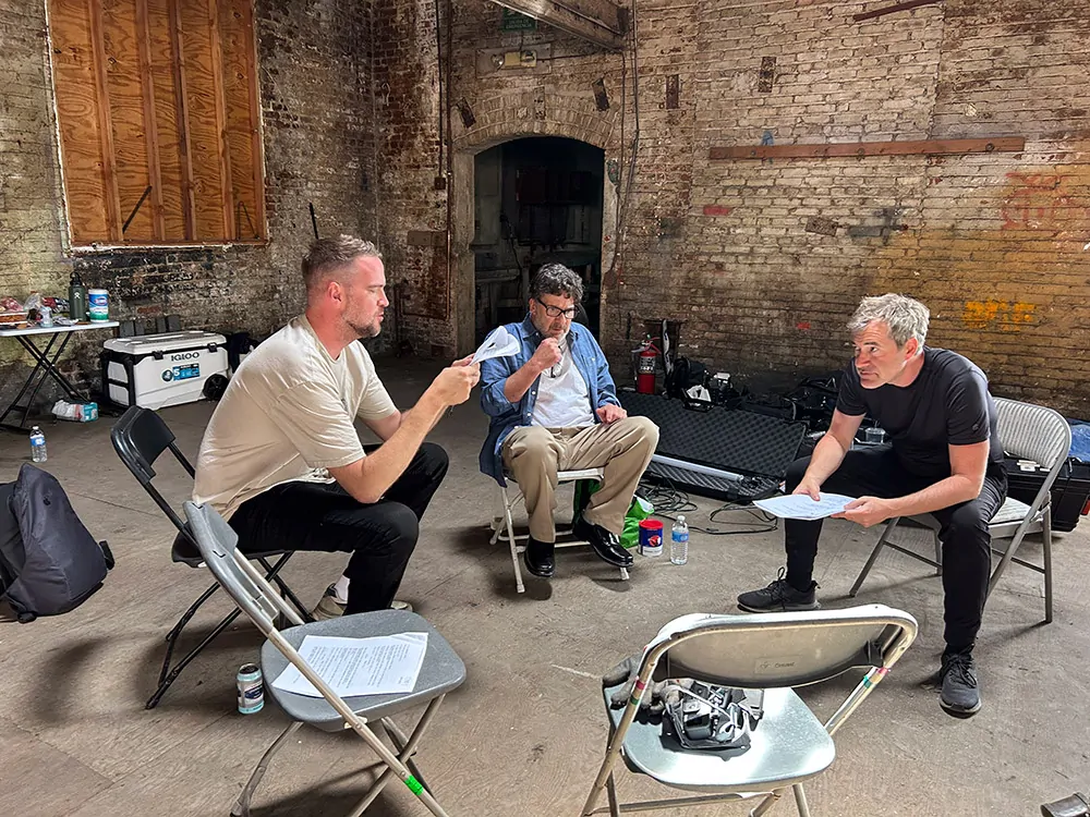 THE CREEP TAPES the saw room Patrick Brice, Mark Duplass, Robert Longstreet (Credit: JohnBaker)