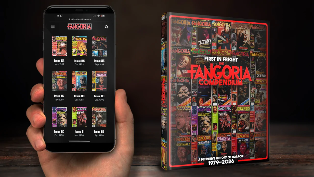 a mockup of the FANGORIA Digital Archive and First in Fright: The FANGORIA Compendium