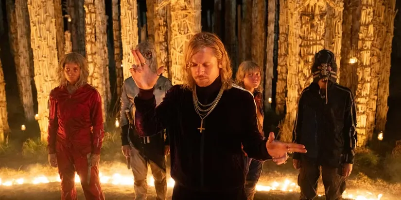 Jimmy Ink (far left) as part of the Cult of Jimmies in 28 YEARS LATER: THE BONE TEMPLE