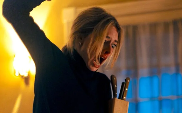 Samara Weaving in OVER YOUR DEAD BODY (Credit: Independent Film Company)