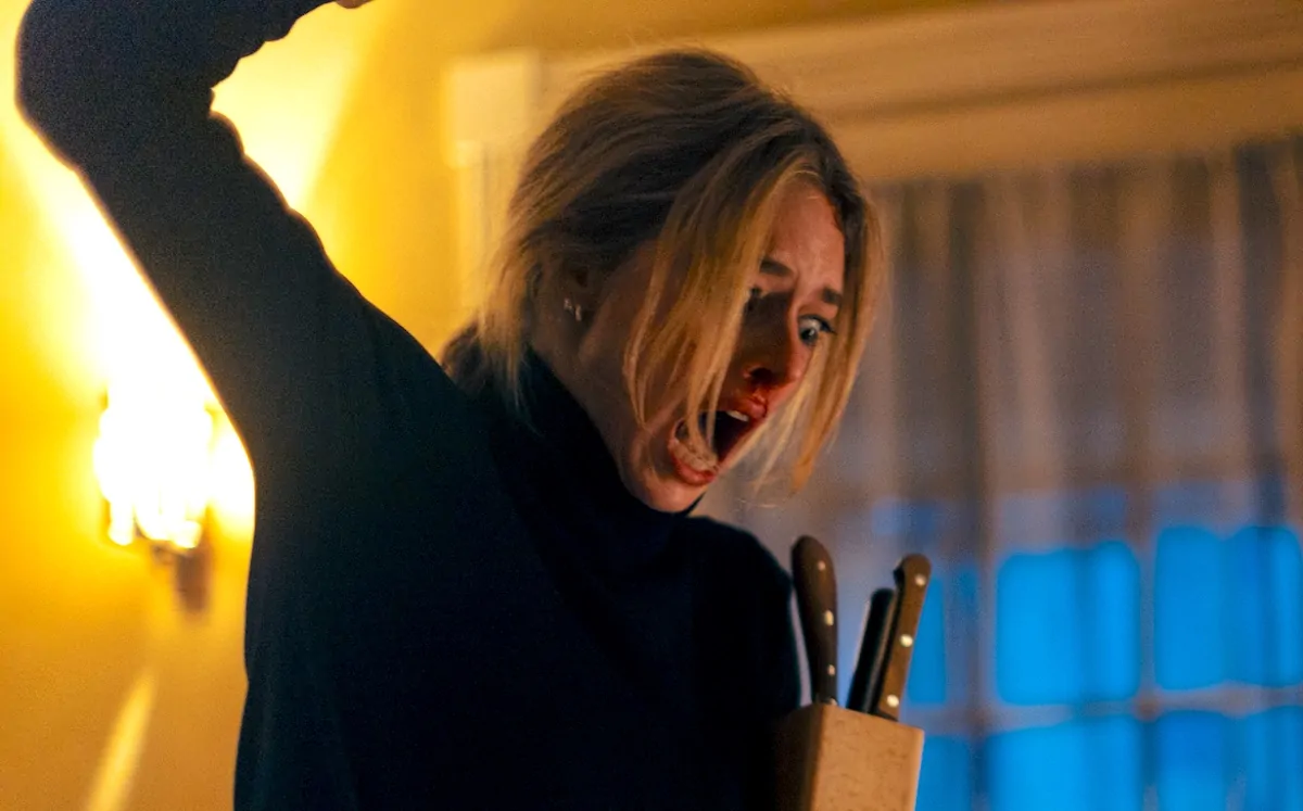 Samara Weaving in OVER YOUR DEAD BODY (Credit: Independent Film Company)
