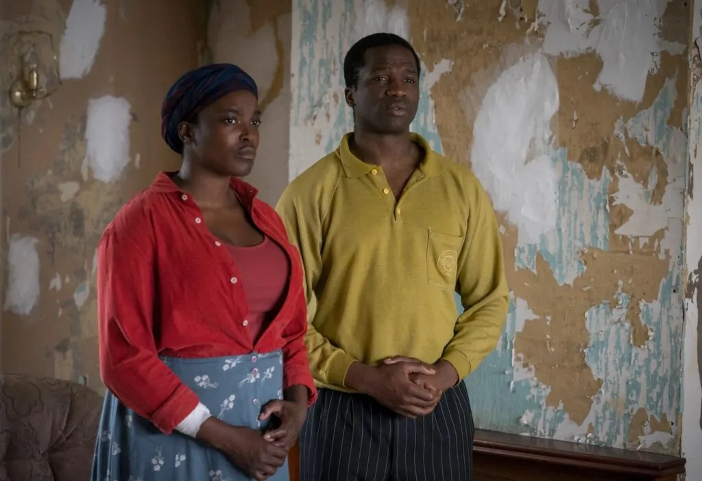 Wunmi Mosaku and Sope Dirisu in London-set horror movie HIS HOUSE (Credit: Netflix)
