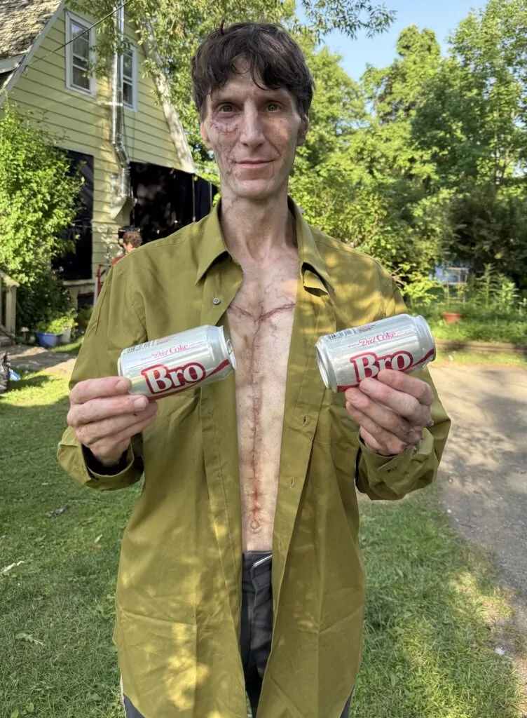 Alex Breaux on the set of Larry Fessenden's new monster movie TRAUMA, OR MONSTERS ALL