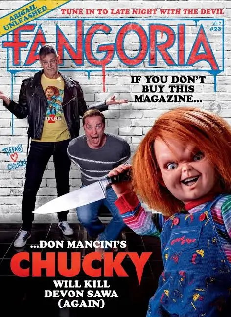 devon sawa, don mancini and chucky on fangoria 23