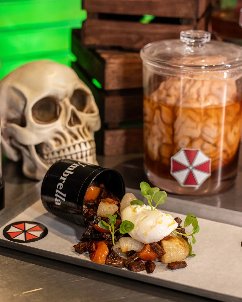 RESIDENT EVIL themed menu at Universal Horror Unleashed (Credit: Universal)