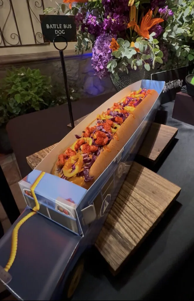 HHN Food Menu 2026 Fortnite Battle Bus Dog (Credit: Angel Melanson)