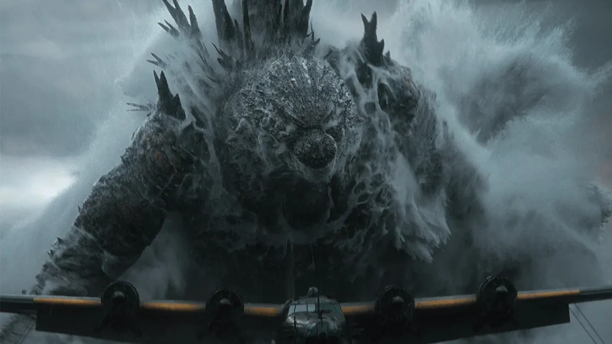 Godzilla coming out of the water in Godzilla Minus Zero