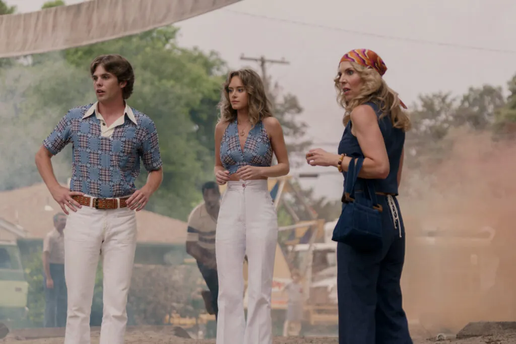 Phoenix Parnevik, Danielle Kotch, and Joy Soprano in CRYSTAL LAKE. (Credit: Peacock)