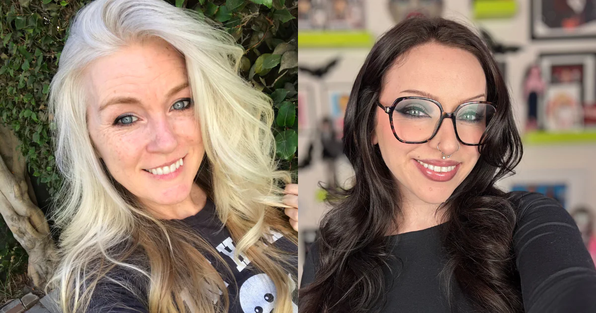 Two selfies of woman artists. Left, JoAnne McGrath. Right, Tess Givnish.