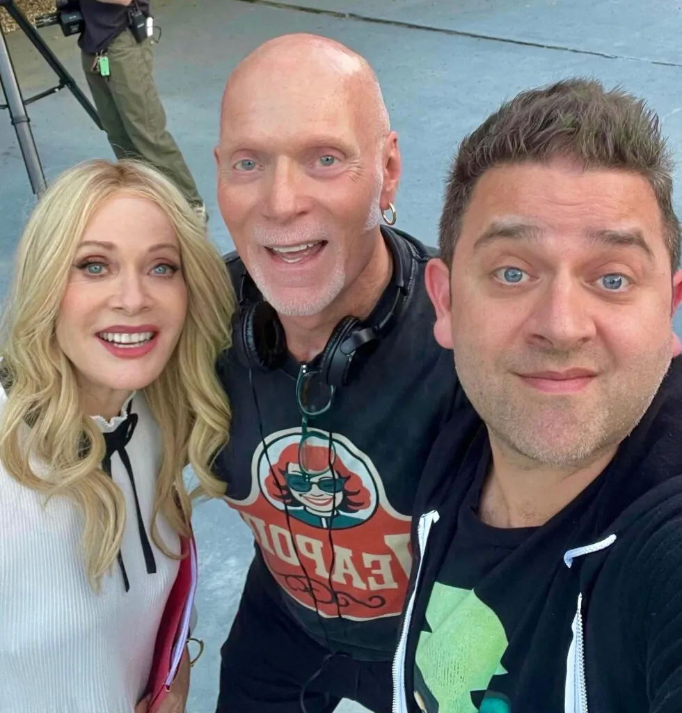 Barbara Crampton, Sam Irvin, and Michael Varrati on the set of BITE CLUB. (Credit: Barbara Crampton)